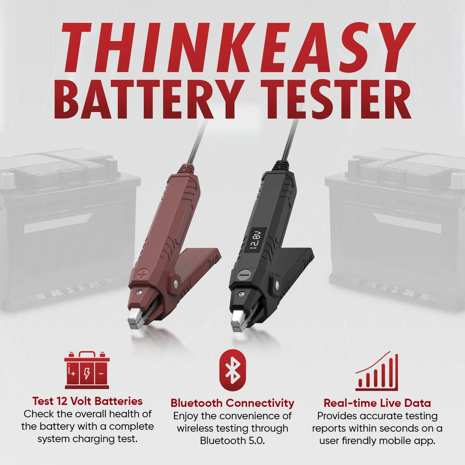 Thinkcar ThinkEasy V2 - Car Battery Tester with Bluetooth 5.0 + App Automotive Alternator Tester - Image 3