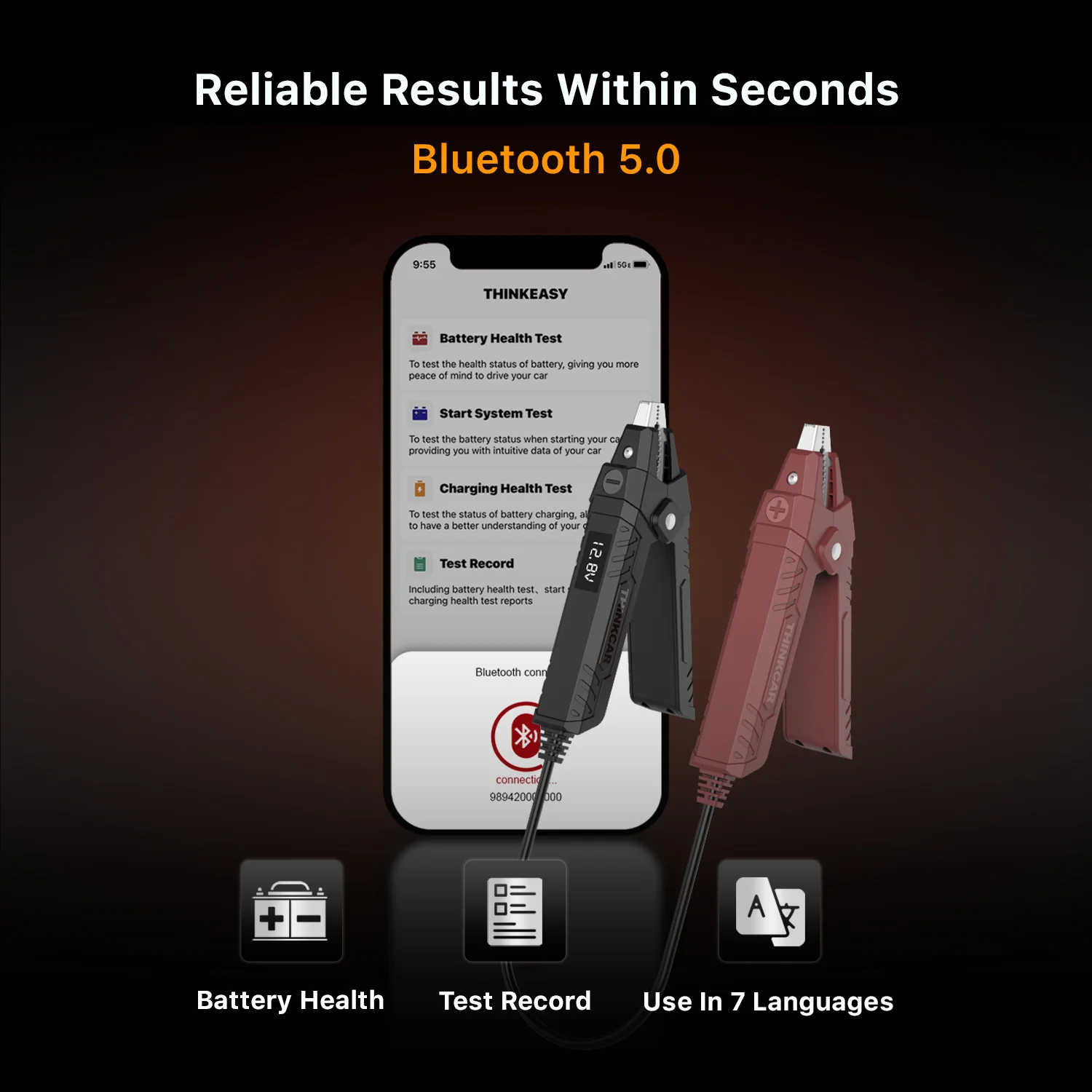 Thinkcar ThinkEasy V2 - Car Battery Tester with Bluetooth 5.0 + App Automotive Alternator Tester - Image 6