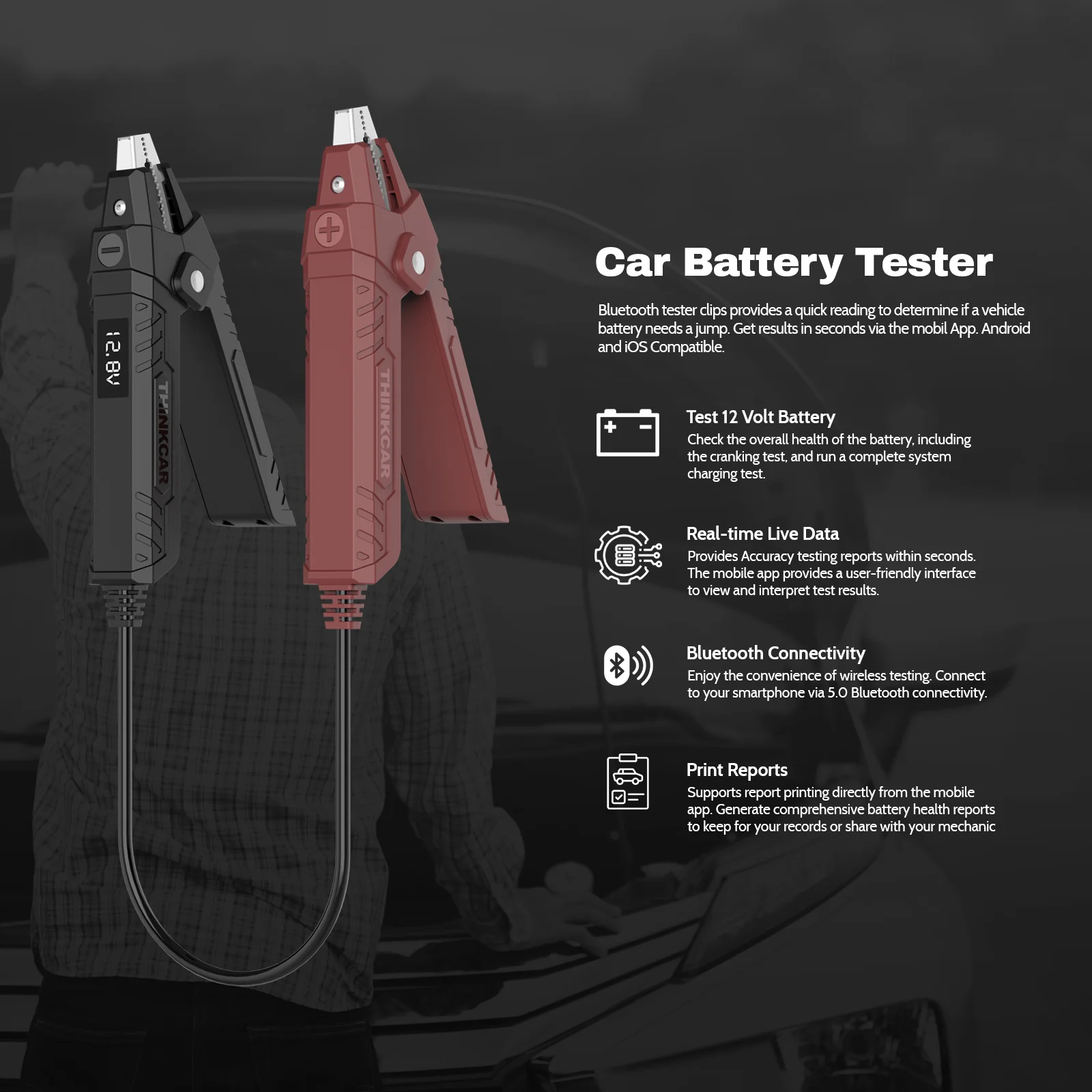 Thinkcar ThinkEasy V2 - Car Battery Tester with Bluetooth 5.0 + App Automotive Alternator Tester - Image 8