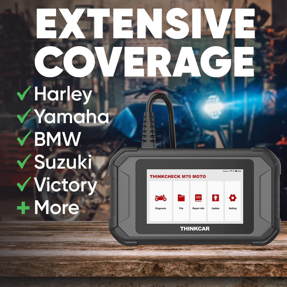 Thinkcar THINKCHECK M70 MOTO 5-Inch Plug & Play Motorcycle UTVs Diagnostic OBD2 Scan Tool - Image 6